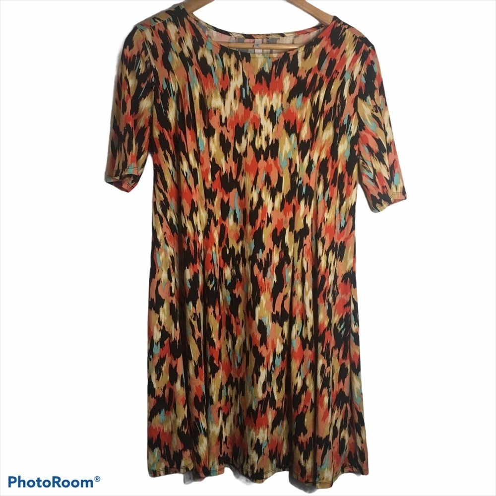 NY Collection A Line Short Sleeve Dress Abstract Petite Medium PM MP